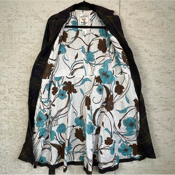 Salt & Pepper Plaid Wool Trench Coat Grunge Dark Academia Muted Whimsigoth - Picture 6 of 16